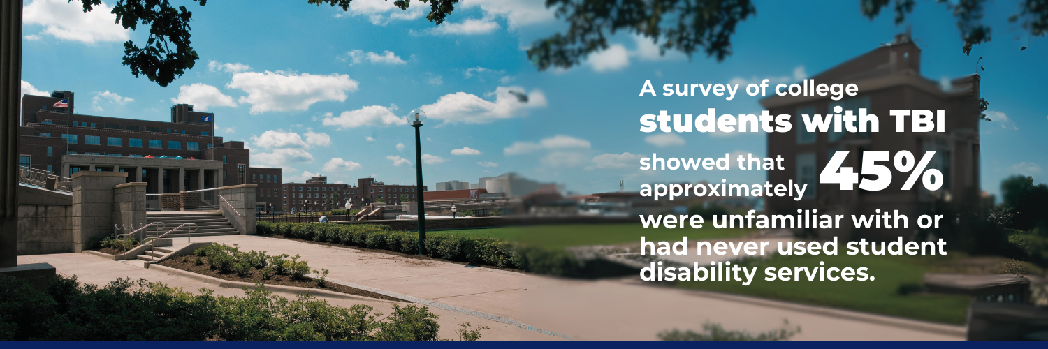 A survey of college students with TBI showed that approximately 45% were unfamiliar with or had never used student disability services.