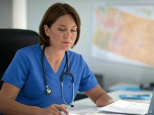 Family Nurse Practitioner doing paperwork